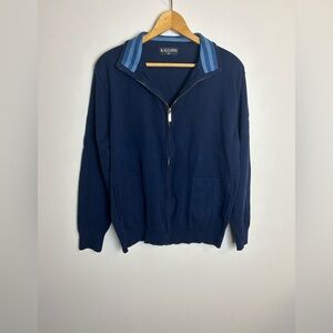 Kallspin Men's Navy Blue Sweater Henley Zipper Pull on Size M Old Money preppy